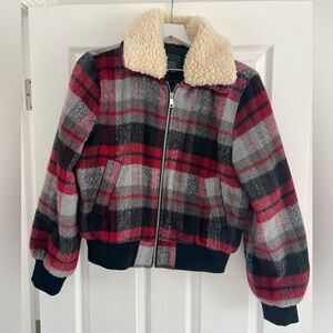 Plaid Bomber Jacket, removable faux fur collar, Wild Fable